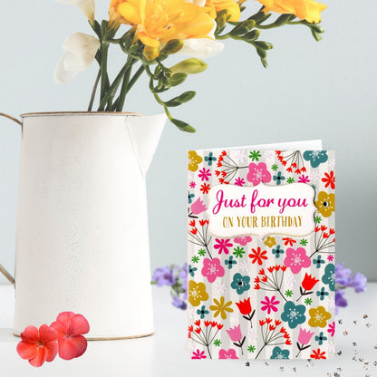 Hand-Finished Birthday Greeting Card Floral Embellished Glittered For Her