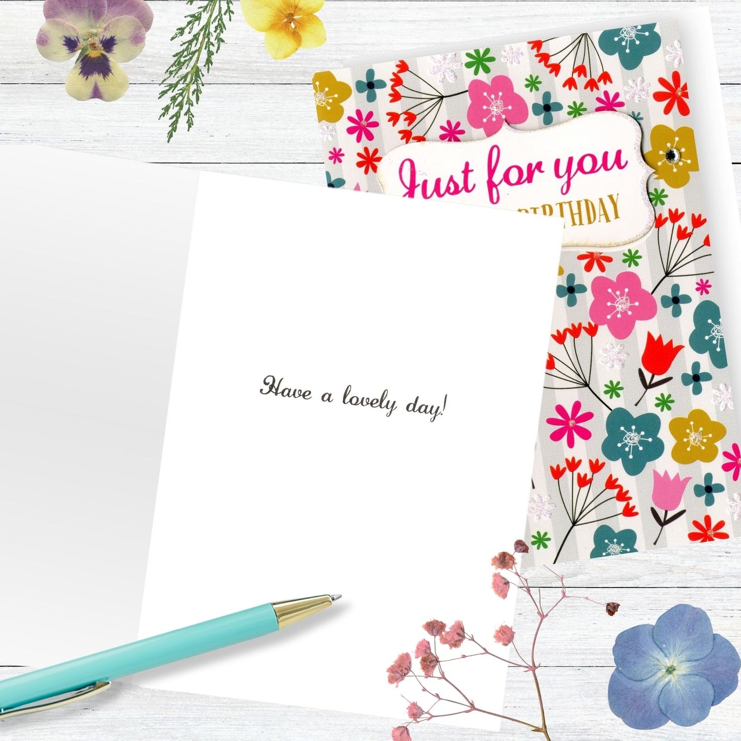 Hand-Finished Birthday Greeting Card Floral Embellished Glittered For Her