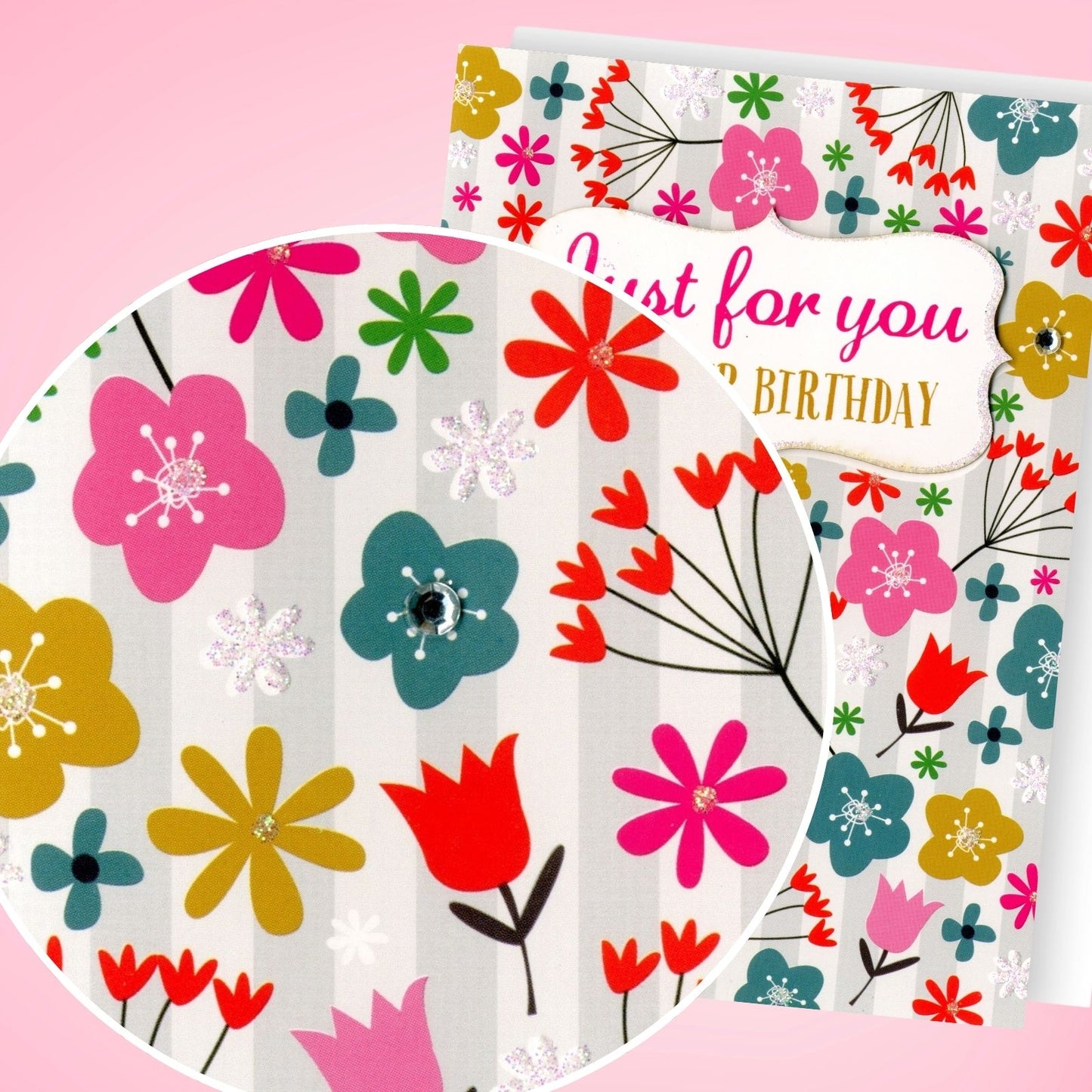 Hand-Finished Birthday Greeting Card Floral Embellished Glittered For Her