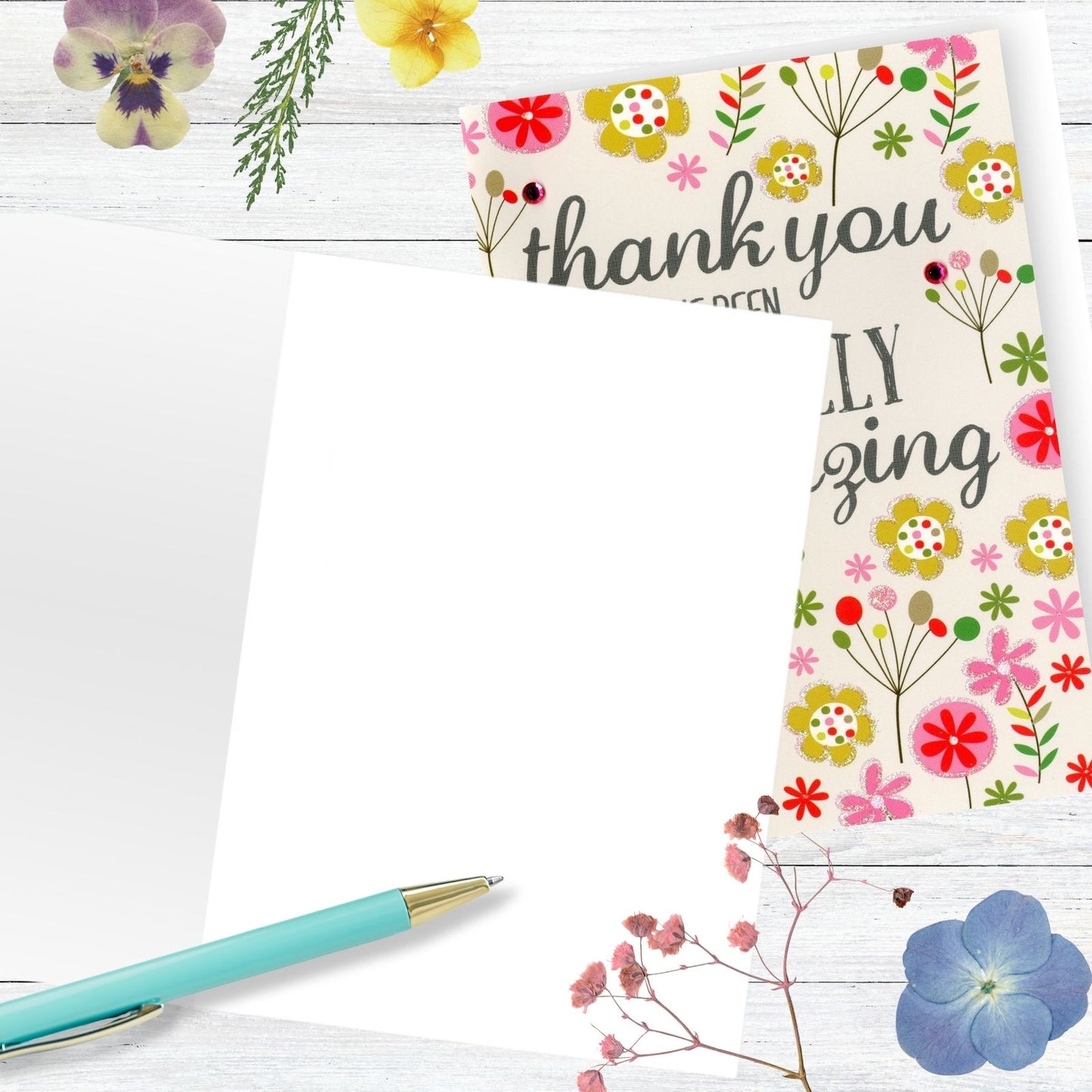 Hand-Finished Thank You Greeting Card Floral You've Been Totally Amazing Design