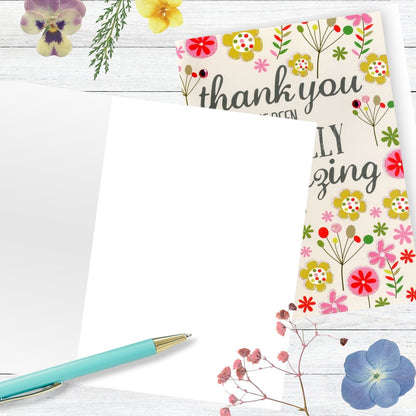 Hand-Finished Thank You Greeting Card Floral You've Been Totally Amazing Design