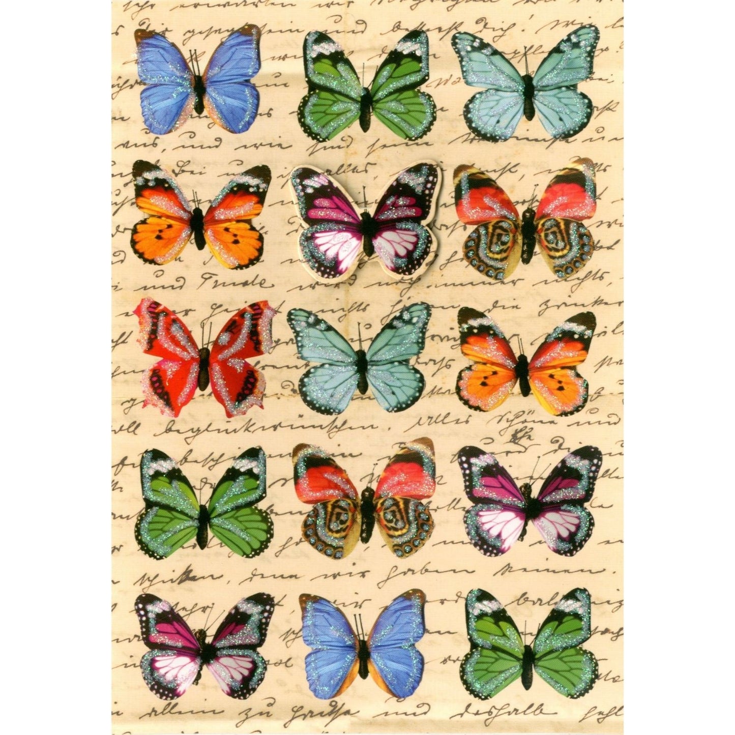 Hand-Finished Blank Greeting Card Colourful Glitter Butterflies For Any Occasion