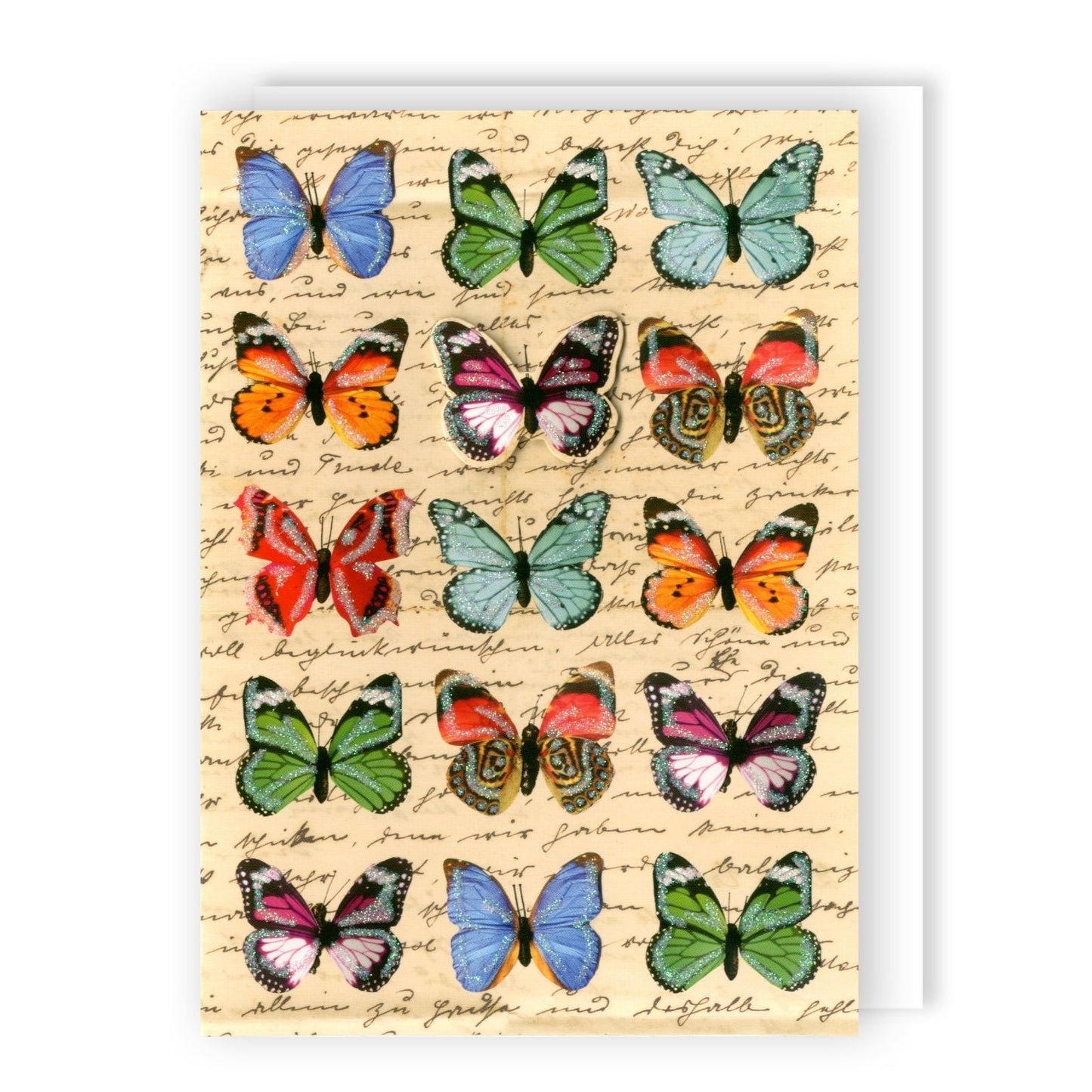 Hand-Finished Blank Greeting Card Colourful Glitter Butterflies For Any Occasion