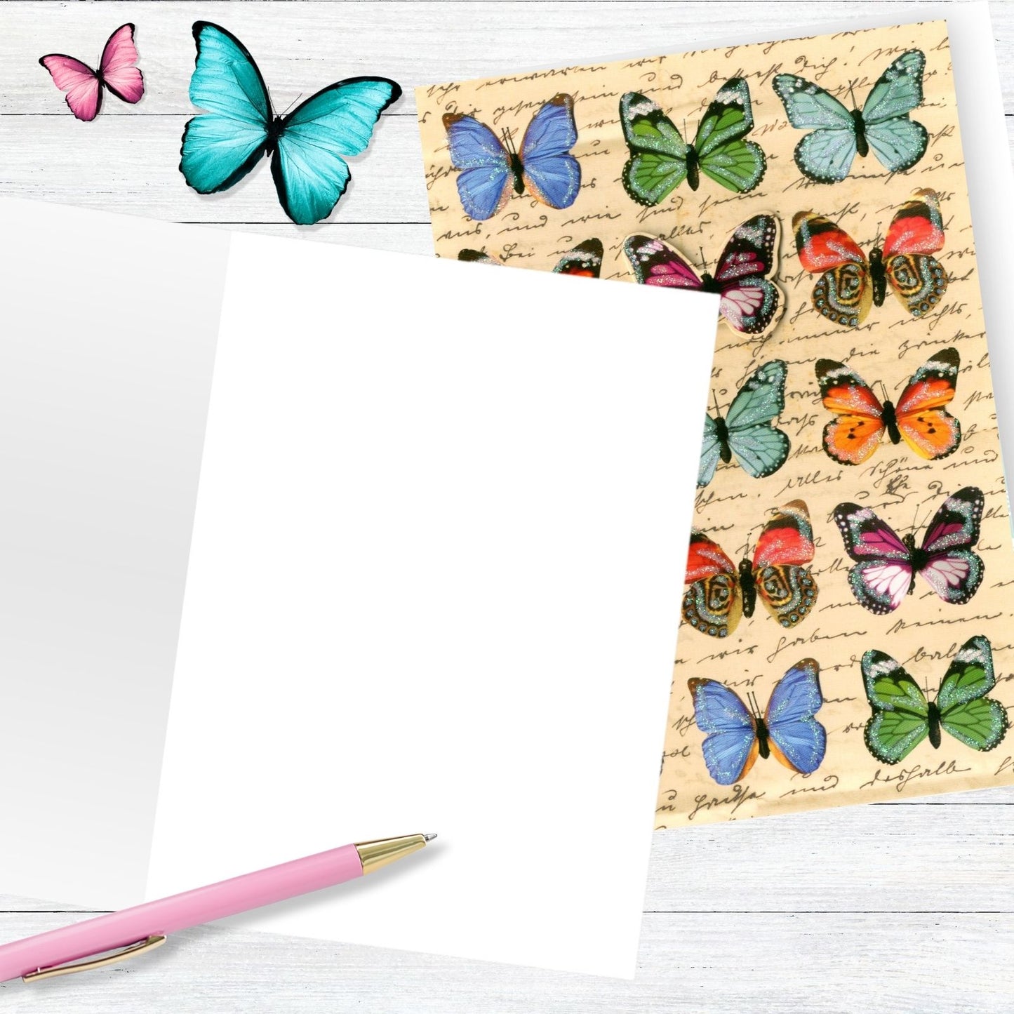 Hand-Finished Blank Greeting Card Colourful Glitter Butterflies For Any Occasion
