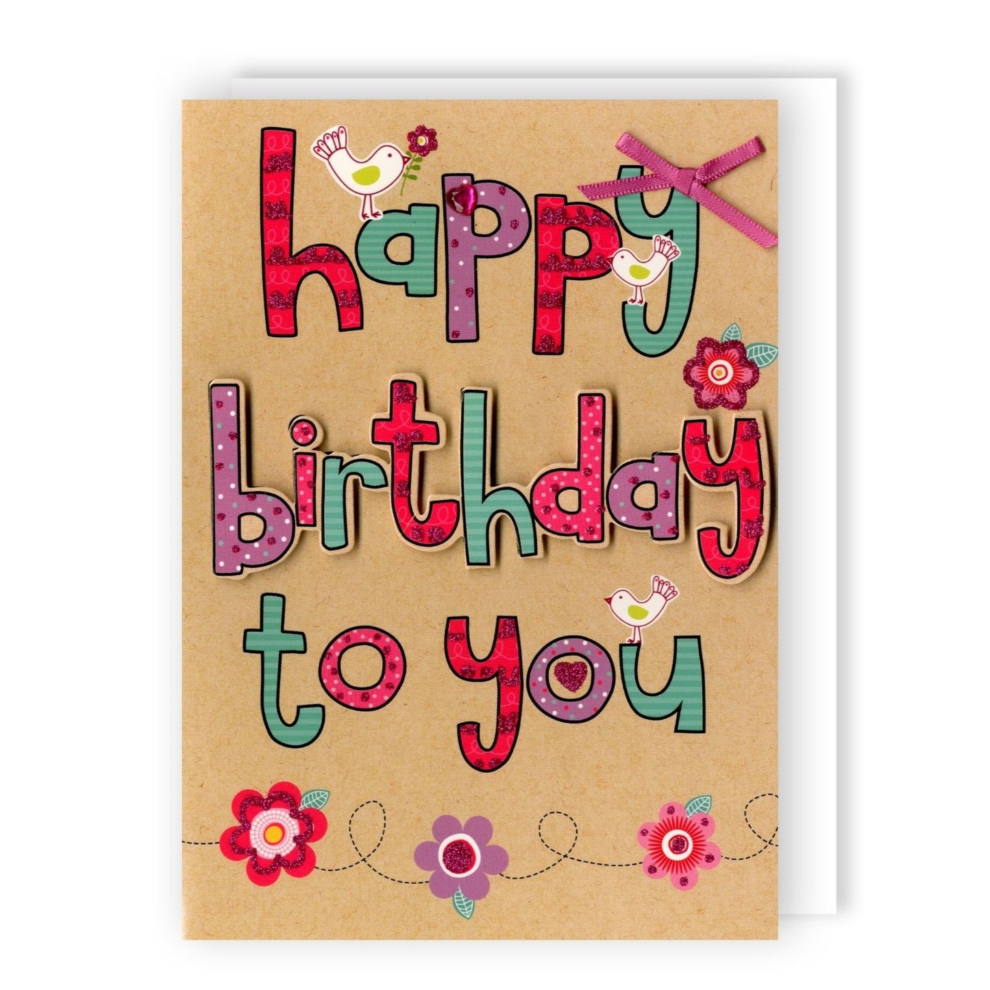 Hand-Finished Happy Birthday To You Lettering Embellished Glittered Card For Her