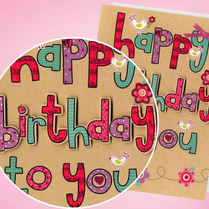 Hand-Finished Happy Birthday To You Lettering Embellished Glittered Card For Her