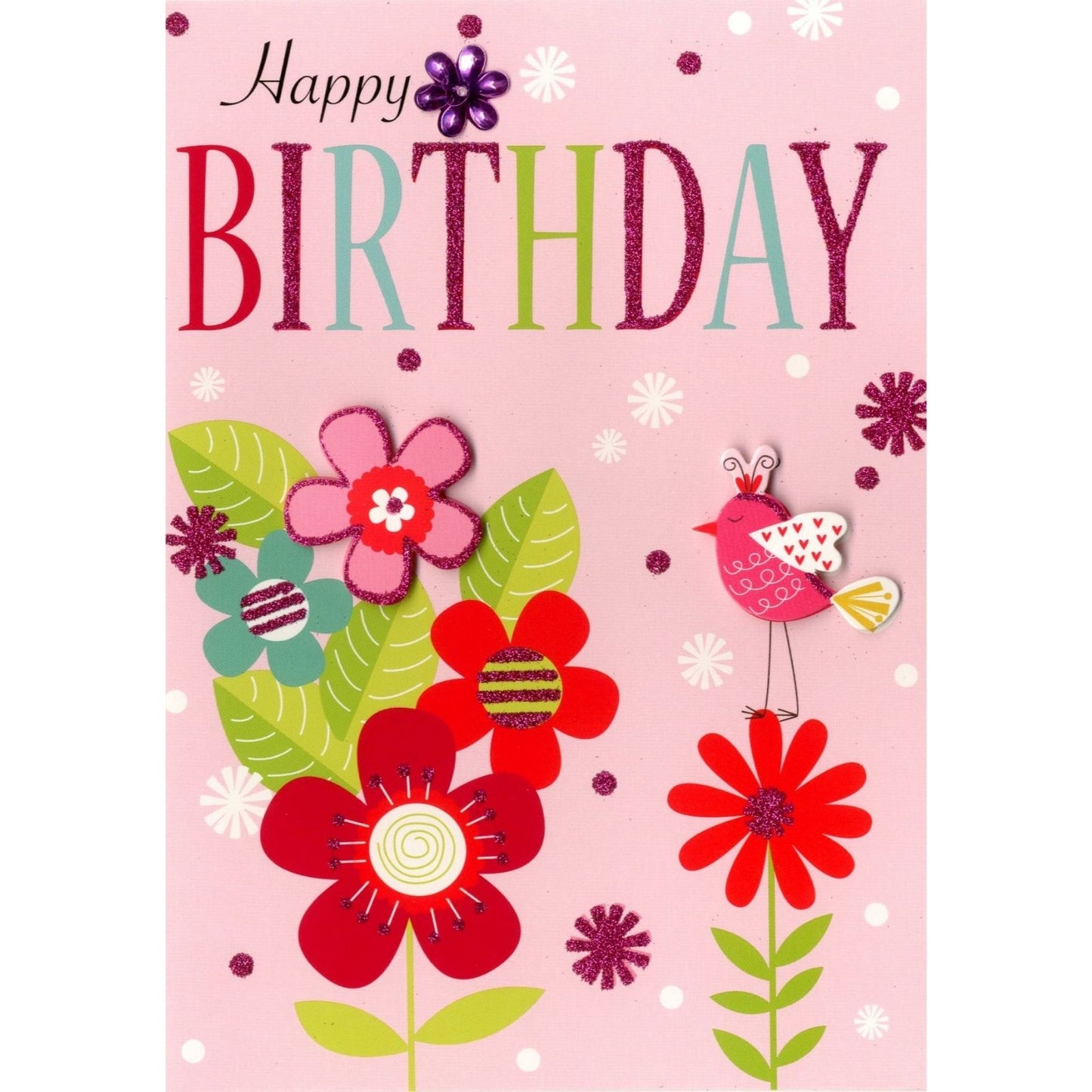 Hand-Finished Happy Birthday Card Pink Floral Embellished Card For Her