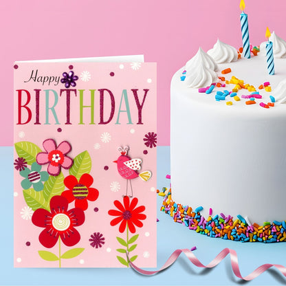 Hand-Finished Happy Birthday Card Pink Floral Embellished Card For Her