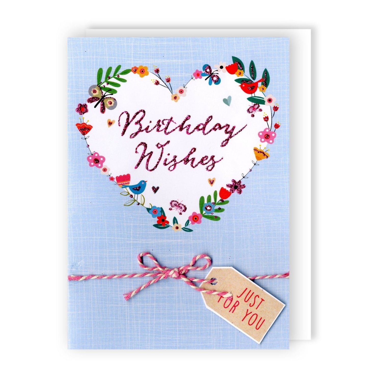 Hand-Finished Floral Love Heart Wreath Birthday Card Glittered For Her