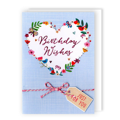 Hand-Finished Floral Love Heart Wreath Birthday Card Glittered For Her