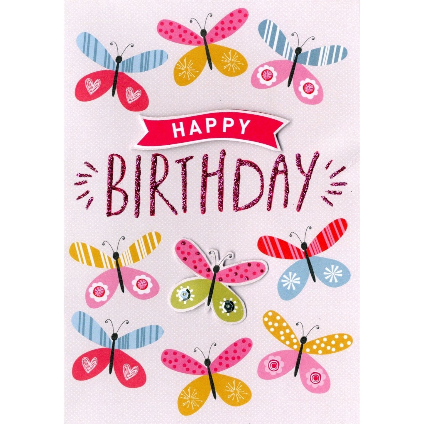 Hand-Finished Happy Birthday Greeting Card Glittered Butterflies For Her