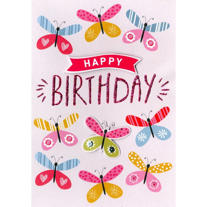 Hand-Finished Happy Birthday Greeting Card Glittered Butterflies For Her