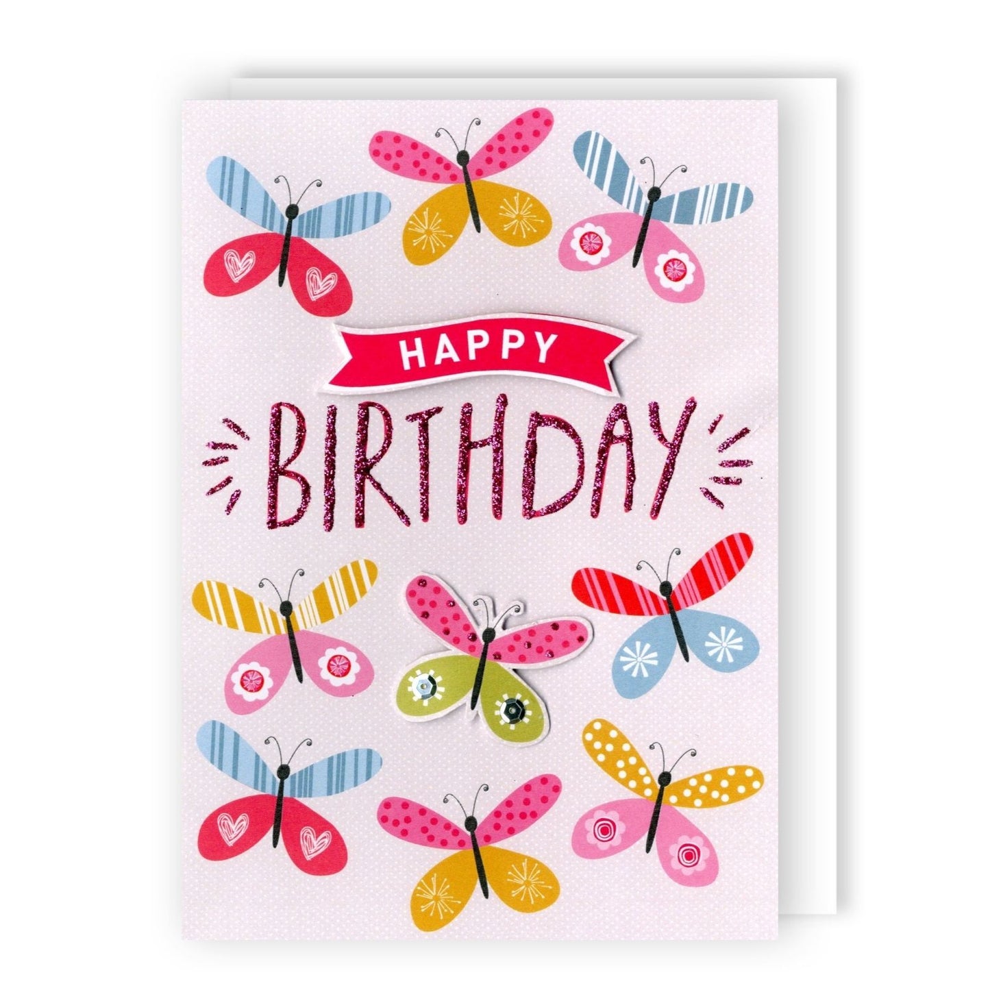 Hand-Finished Happy Birthday Greeting Card Glittered Butterflies For Her