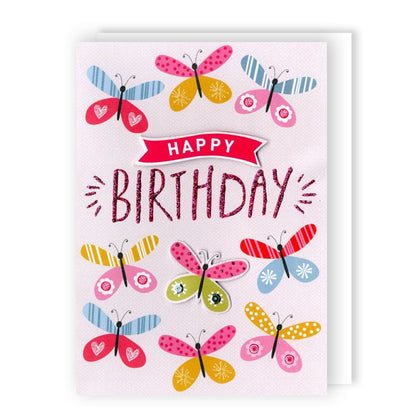 Hand-Finished Happy Birthday Greeting Card Glittered Butterflies For Her