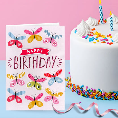 Hand-Finished Happy Birthday Greeting Card Glittered Butterflies For Her