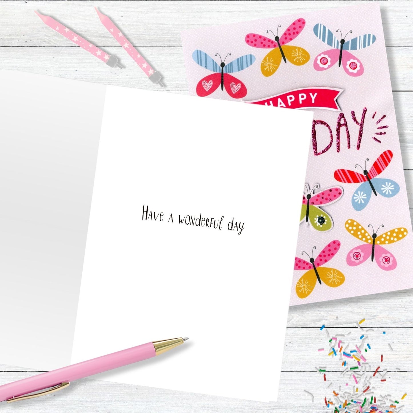 Hand-Finished Happy Birthday Greeting Card Glittered Butterflies For Her