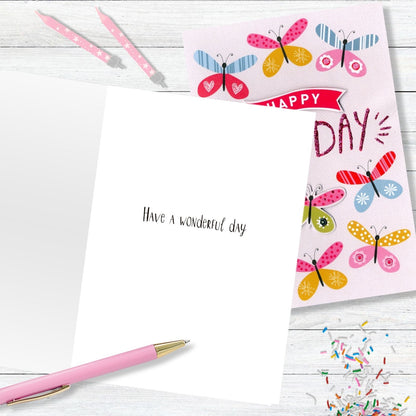 Hand-Finished Happy Birthday Greeting Card Glittered Butterflies For Her