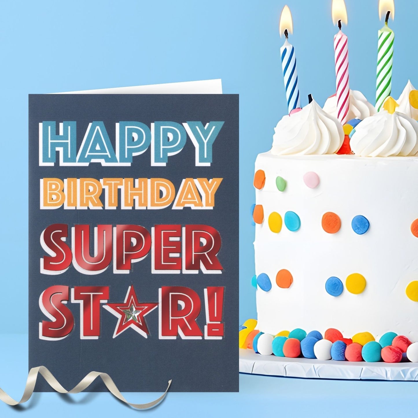 Hand-Finished Happy Birthday Super Star! Card Celebration Greeting Card For Him