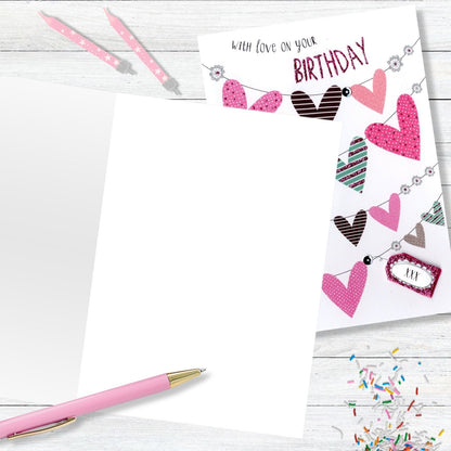 Hand-Finished Birthday Card Embellished Celebration Love Hearts For Her