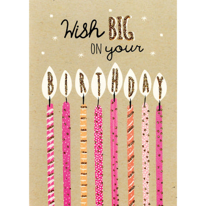 Hand-Finished Birthday Card Wish Big On Your Birthday Glitter Sparkle Wishes