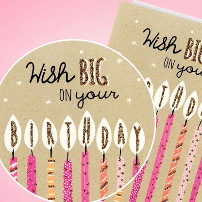 Hand-Finished Birthday Card Wish Big On Your Birthday Glitter Sparkle Wishes