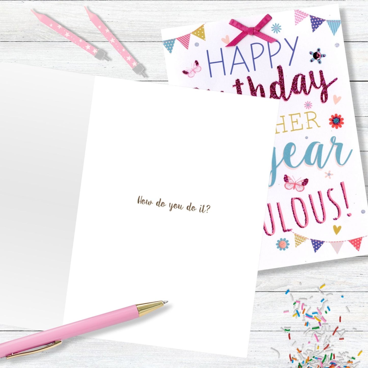 Hand-Finished Happy Birthday Another Year More Fabulous! Glittered Card For Her