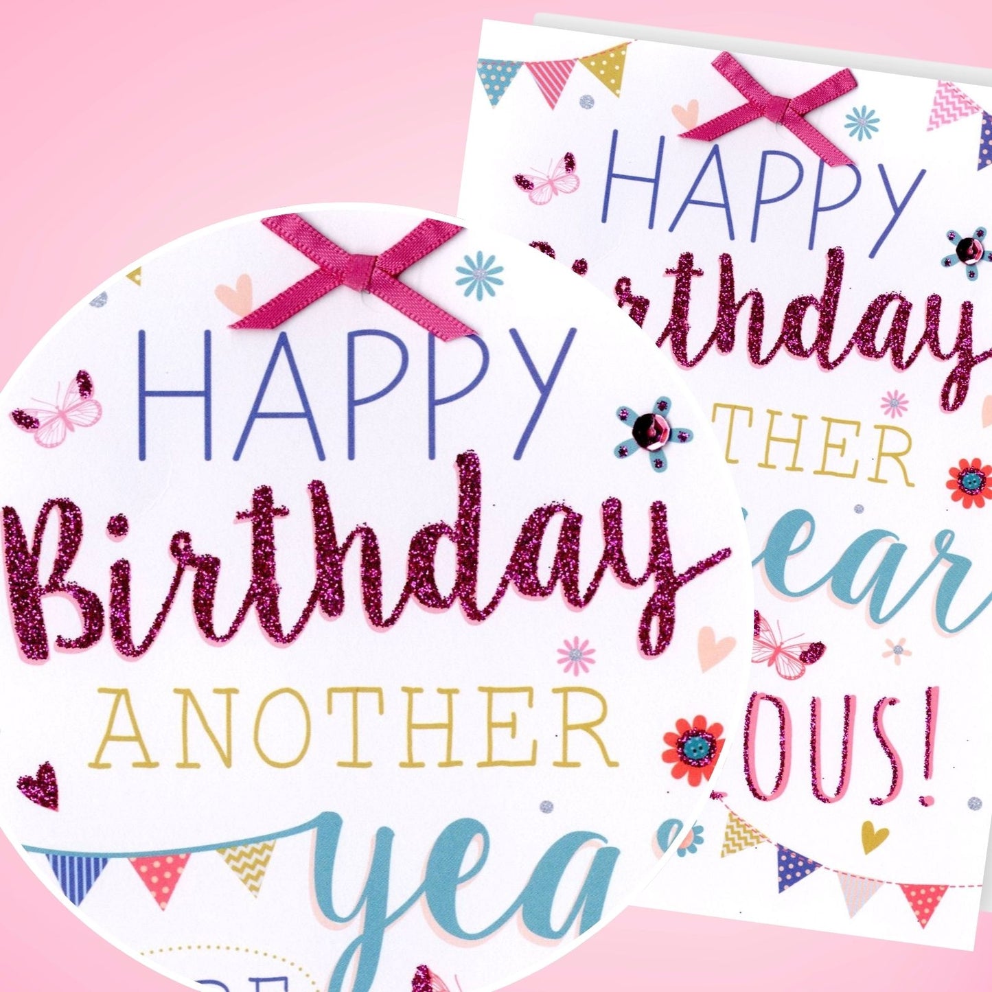 Hand-Finished Happy Birthday Another Year More Fabulous! Glittered Card For Her