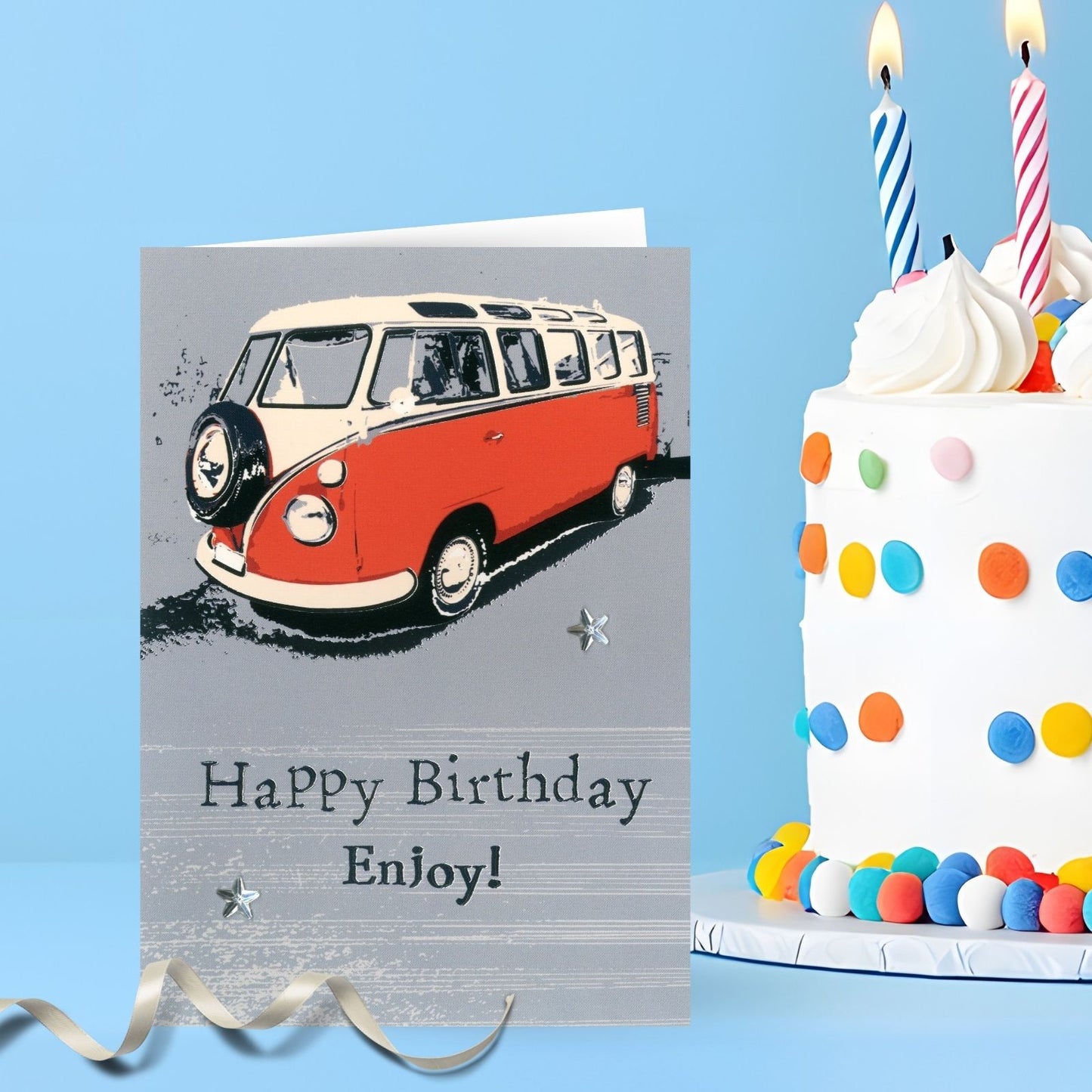 Hand-Finished Birthday Greeting Card Embellished Camper Adventure For Him
