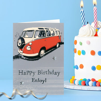 Hand-Finished Birthday Greeting Card Embellished Camper Adventure For Him