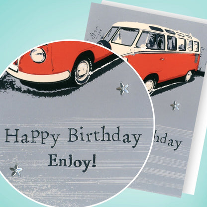 Hand-Finished Birthday Greeting Card Embellished Camper Adventure For Him