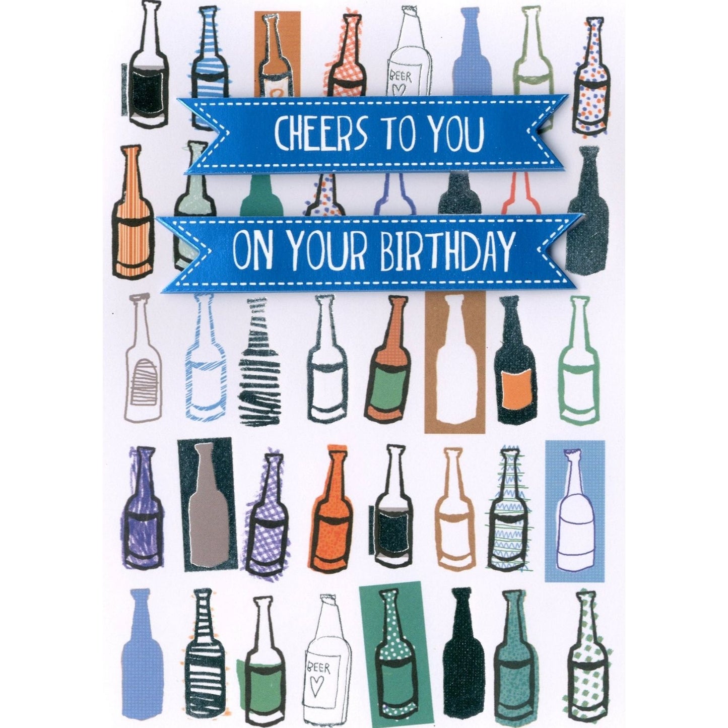 Hand-Finished Birthday Greeting Card Beer Bottle Cheers Embellished For Him