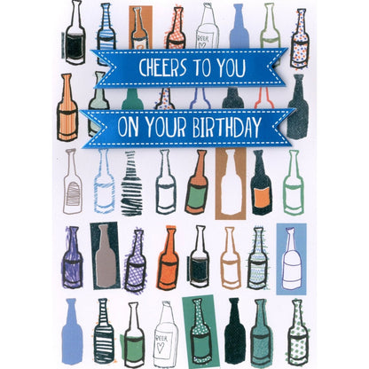 Hand-Finished Birthday Greeting Card Beer Bottle Cheers Embellished For Him