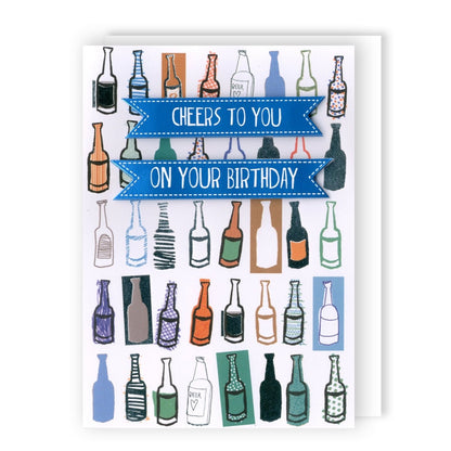 Hand-Finished Birthday Greeting Card Beer Bottle Cheers Embellished For Him