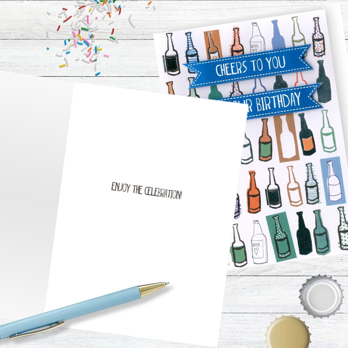 Hand-Finished Birthday Greeting Card Beer Bottle Cheers Embellished For Him