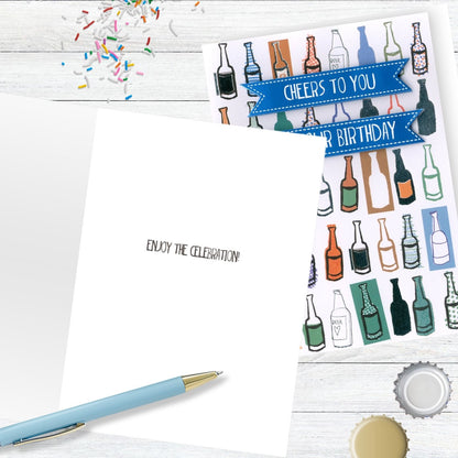 Hand-Finished Birthday Greeting Card Beer Bottle Cheers Embellished For Him
