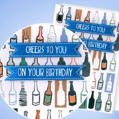 Hand-Finished Birthday Greeting Card Beer Bottle Cheers Embellished For Him