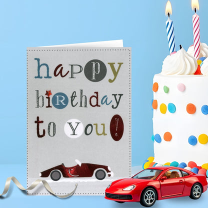 Hand-Finished Happy Birthday Greeting Card Embellished Classic Car For Him