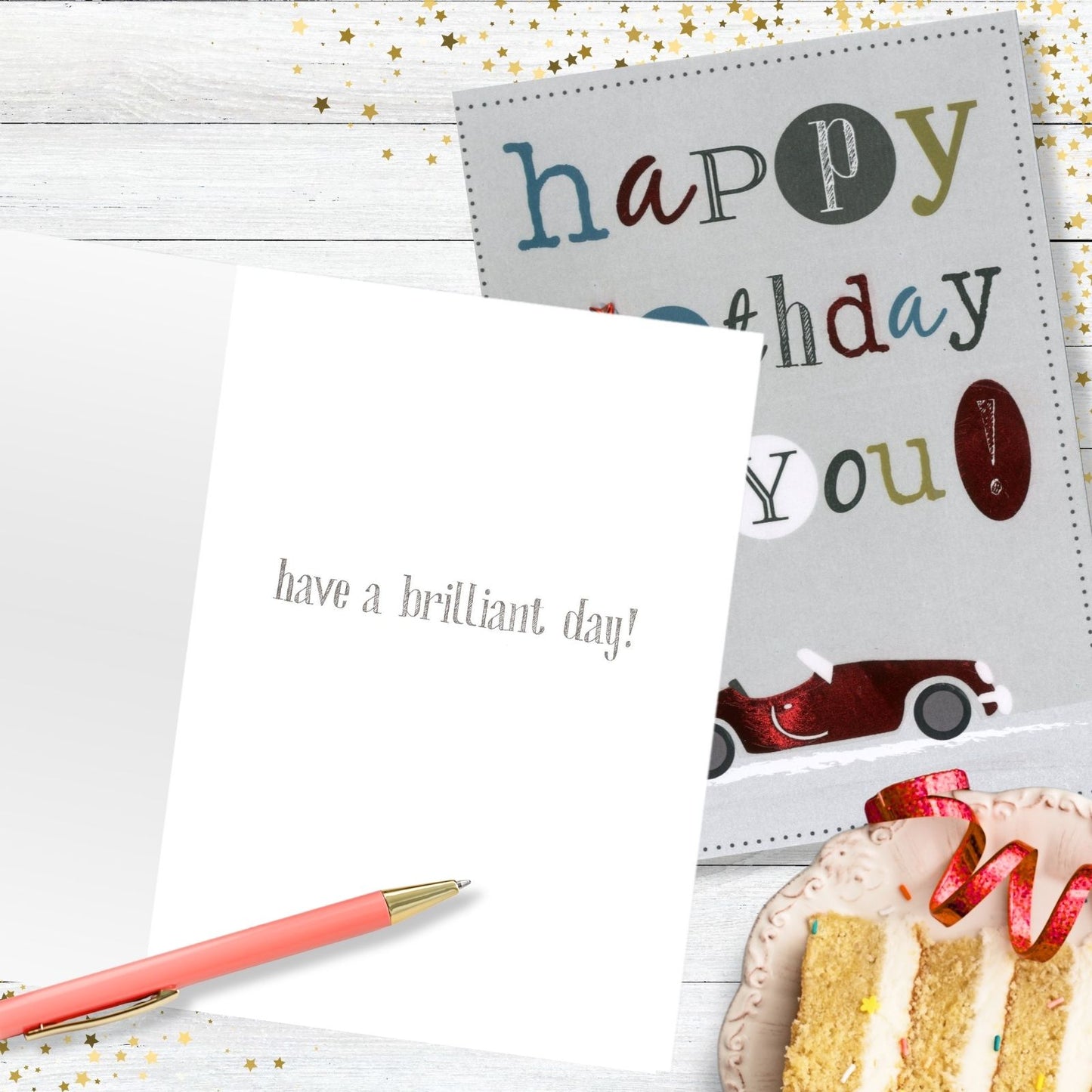 Hand-Finished Happy Birthday Greeting Card Embellished Classic Car For Him