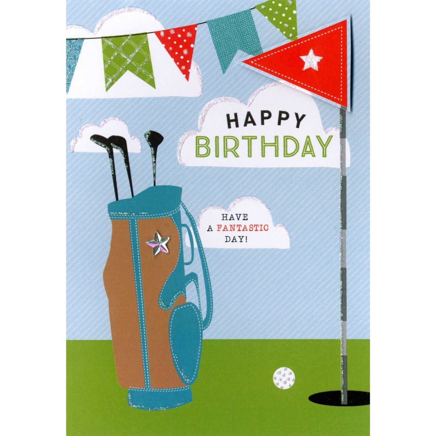 Hand-Finished Golfer Birthday Greeting Card Glittered Golf Design For Him