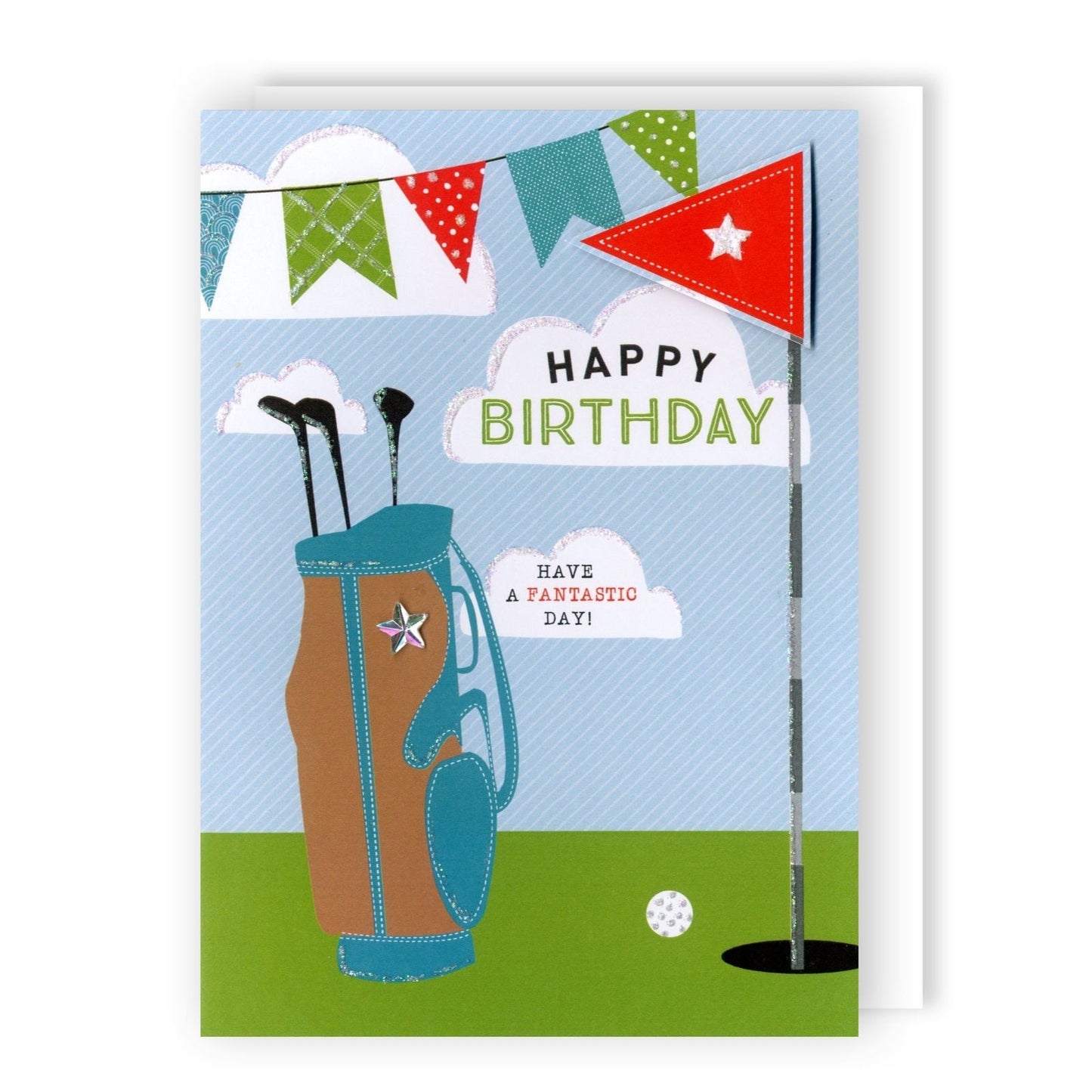 Hand-Finished Golfer Birthday Greeting Card Glittered Golf Design For Him