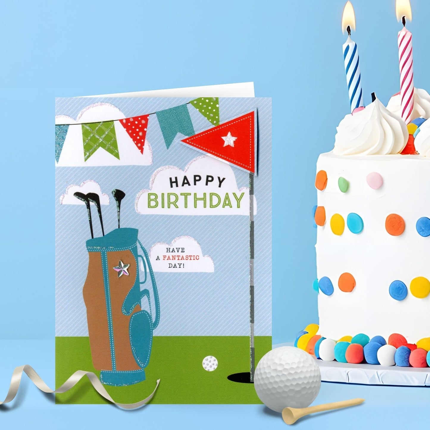 Hand-Finished Golfer Birthday Greeting Card Glittered Golf Design For Him