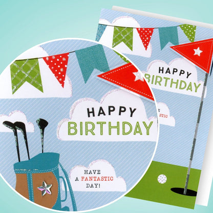 Hand-Finished Golfer Birthday Greeting Card Glittered Golf Design For Him