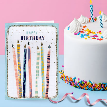 Hand-Finished Happy Birthday Candles Card Celebration Glittered Embellished