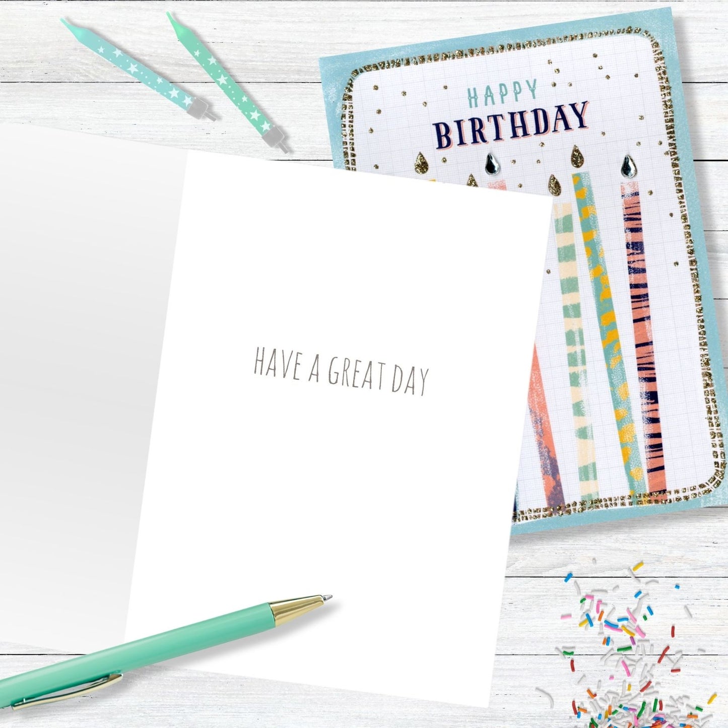 Hand-Finished Happy Birthday Candles Card Celebration Glittered Embellished