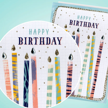 Hand-Finished Happy Birthday Candles Card Celebration Glittered Embellished