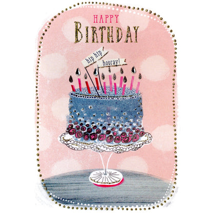 Hand-Finished Happy Birthday Card Celebration Glittered Embellished Cake For Her