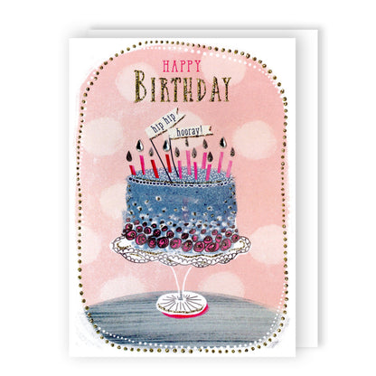 Hand-Finished Happy Birthday Card Celebration Glittered Embellished Cake For Her