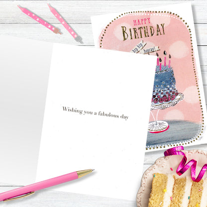 Hand-Finished Happy Birthday Card Celebration Glittered Embellished Cake For Her