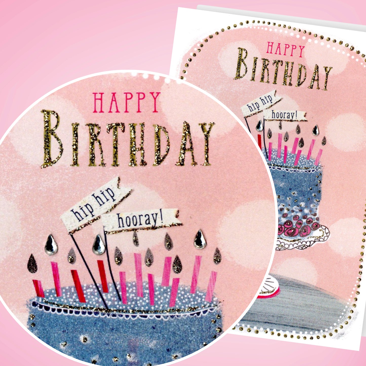 Hand-Finished Happy Birthday Card Celebration Glittered Embellished Cake For Her