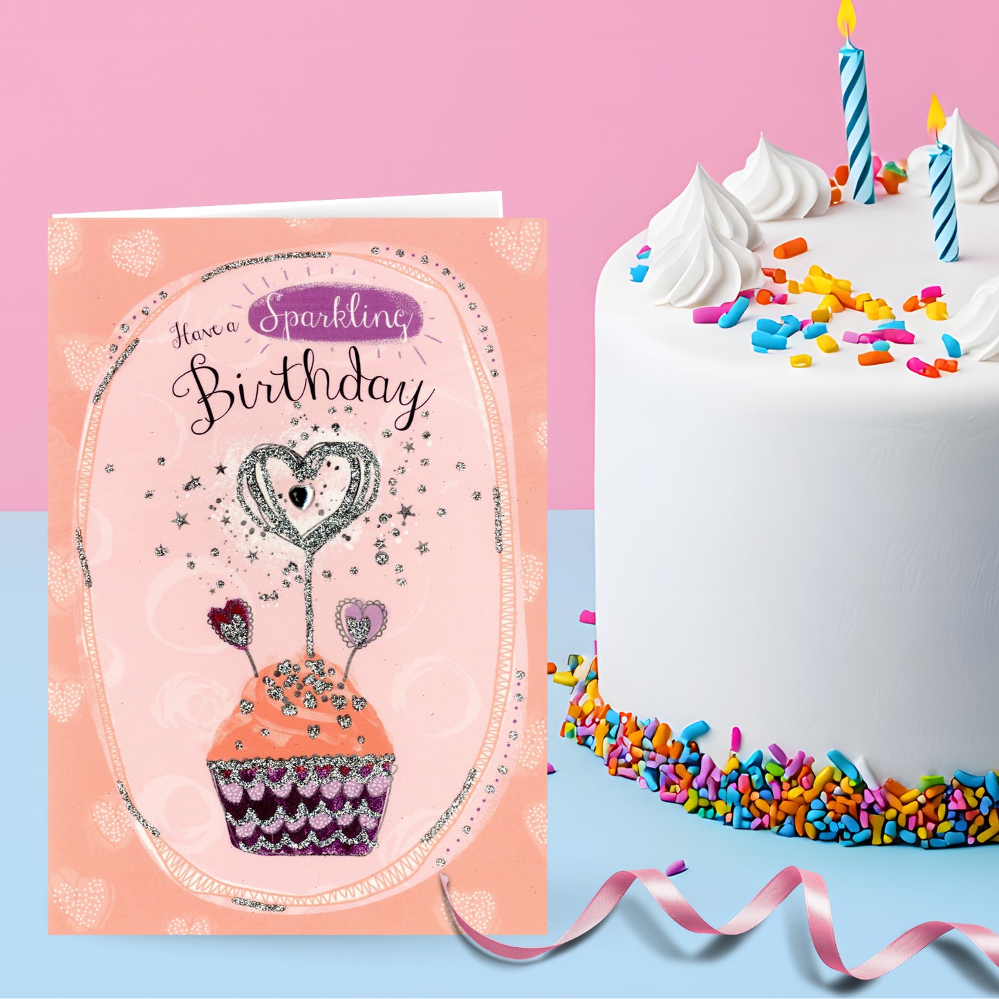 Hand-Finished Birthday Greeting Card Sparkling Cupcake Embellished For Her
